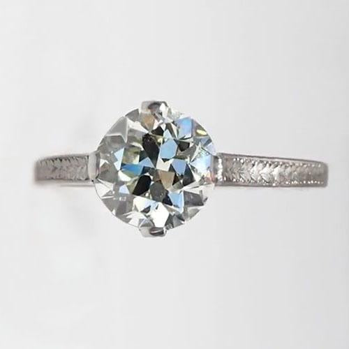 Bague Solitaire Ronde Ancien Naturel Diamant Mineur 2 Carats Or Blanc 14K
