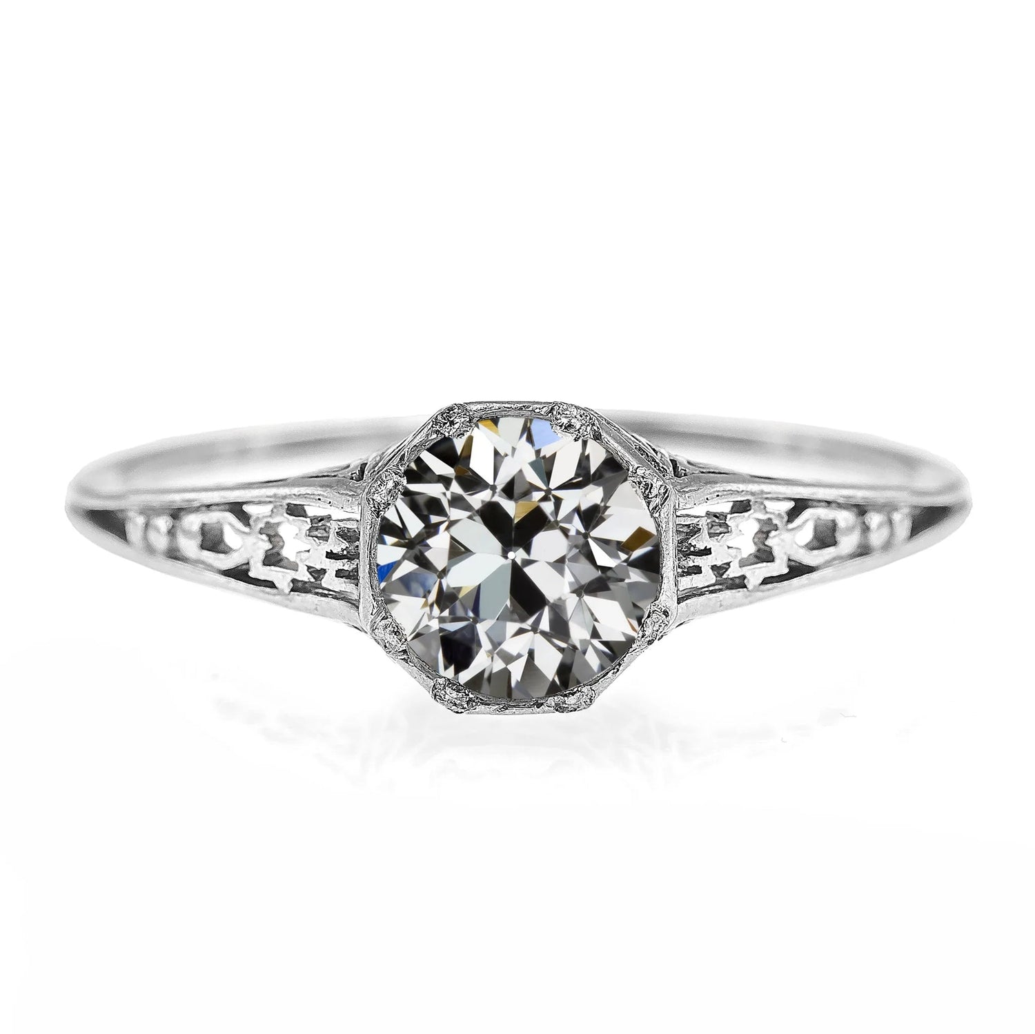 Bague Solitaire Ronde Ancienne Mine Cut Réel Diamant Style Antique 2 Carats