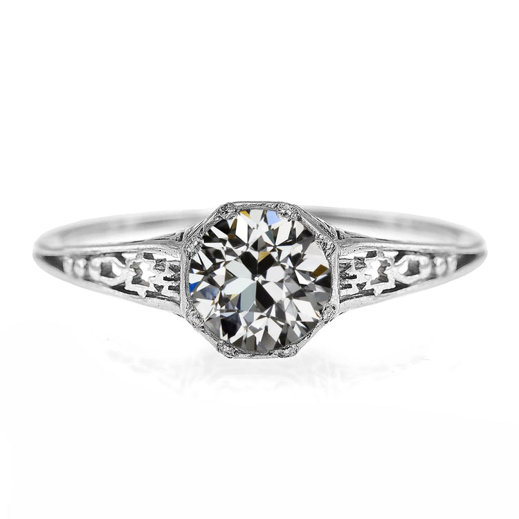 Bague Solitaire Ronde Ancienne Mine Cut Réel Diamant Style Antique 2 Carats