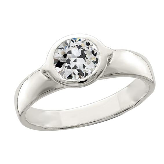 Bague Solitaire Ronde Ancienne Mine Cut Véritable Diamant Lunette Sertie 1.50 Carats