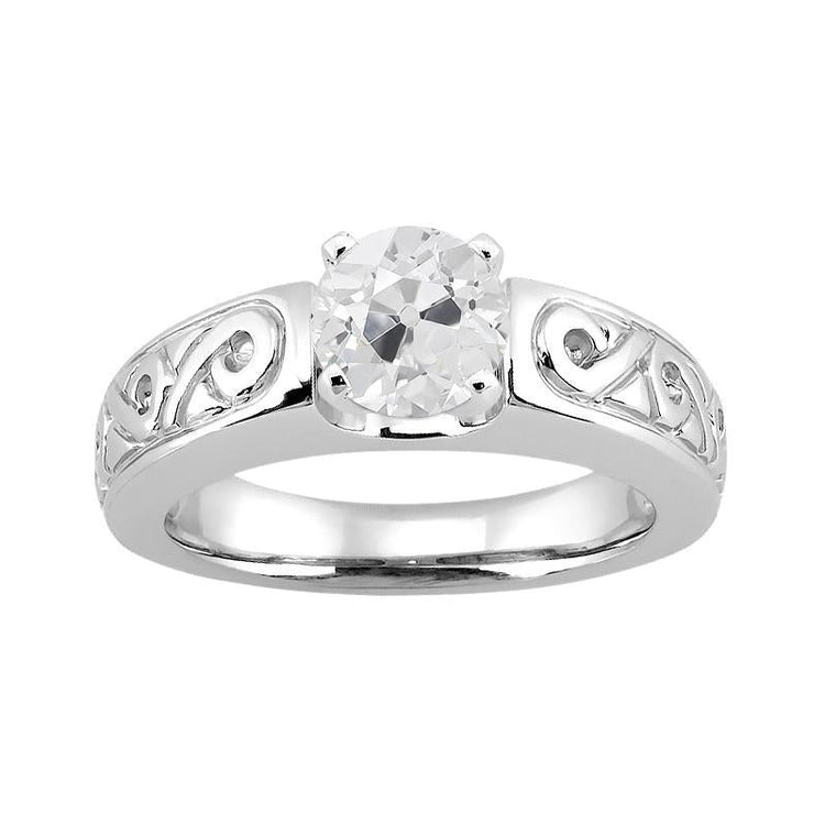 Bague Solitaire Ronde Ancienne Mine Cut Véritable Diamant Style Vintage 1.75 Carats