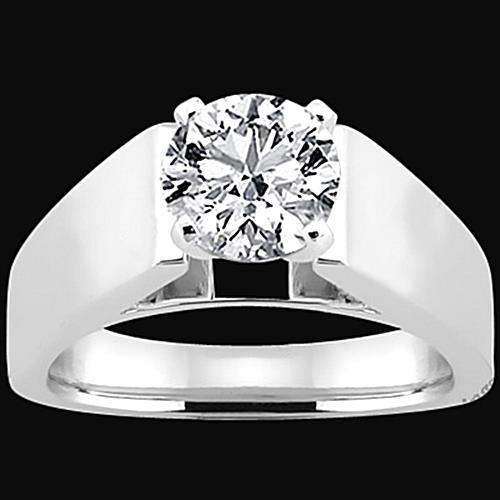 Bague Solitaire Ronde Brillante Réel Diamant Euro Jonc Or Blanc