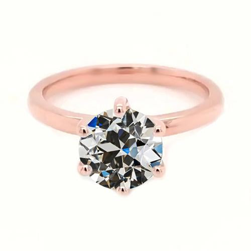 Bague Solitaire Ronde Naturel Diamant Taille Ancienne 6 Griffes Sertie 2 Carats