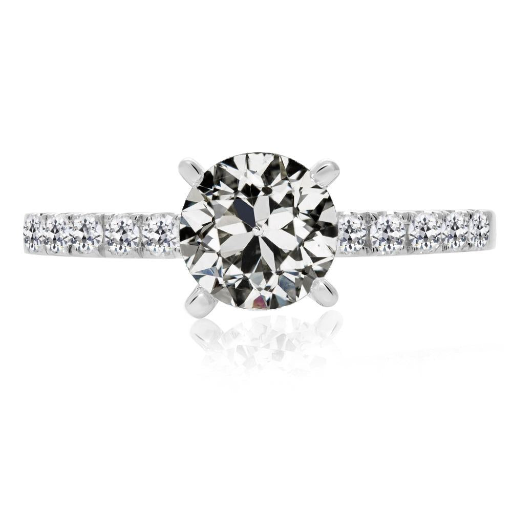 Bague Solitaire Ronde Naturel Diamant Taille Ancienne Avec Accents Or 4 Carats 14K