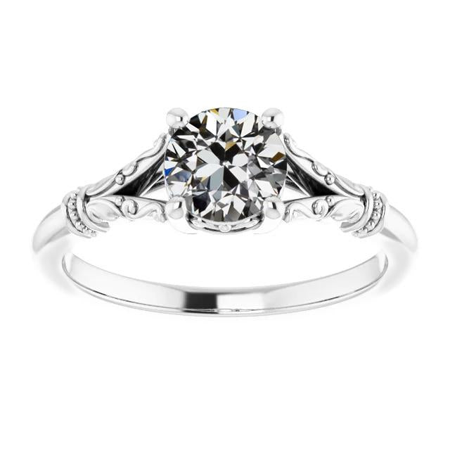 Bague Solitaire Ronde Naturel Diamant Taille Ancienne Style Vintage 1.50 Carats