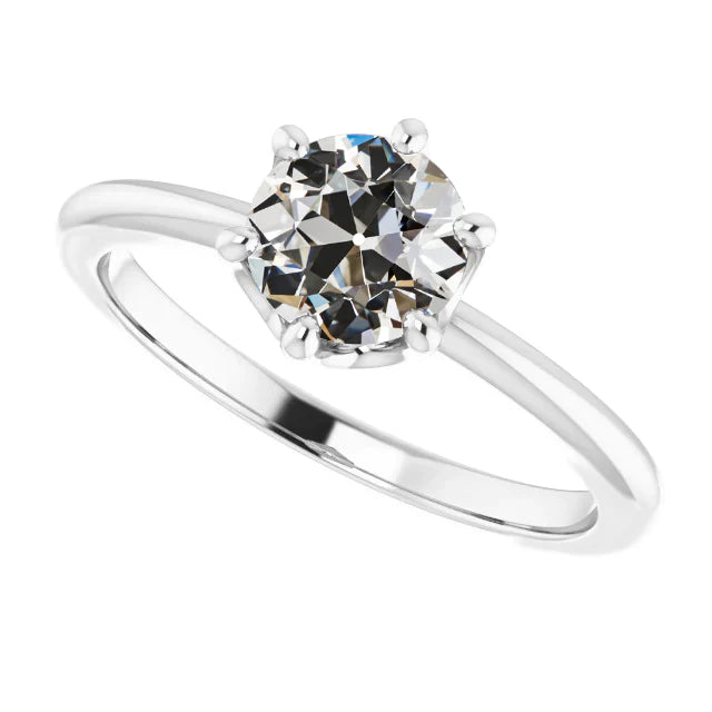 Bague Solitaire Ronde Réel Diamant Taille Ancienne 6 Griffes Sertie 2 Carats