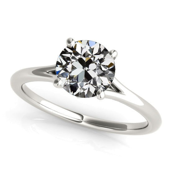 Bague Solitaire Ronde Réel Diamant Taille Ancienne Mine Or 14K 2 Carats