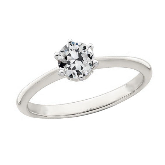 Bague Solitaire Ronde Réel Diamant Taille Ancienne Sertie Griffe Or Blanc 1.50 Carats