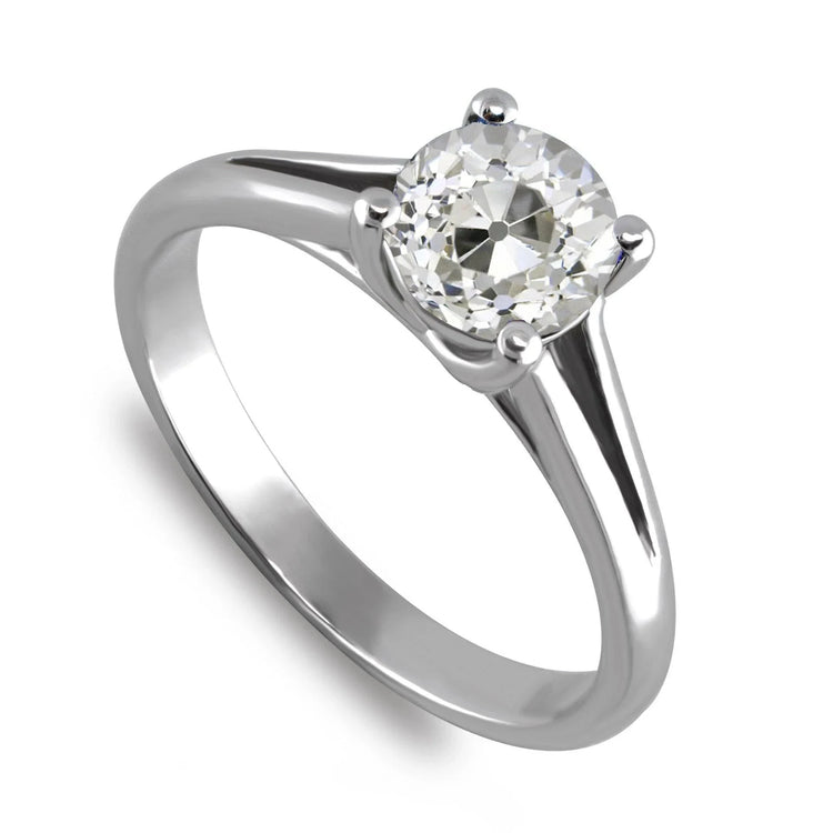 Bague Solitaire Ronde Réel Diamant Taille Vieille Mine Tige Fendue Or 2 Carats