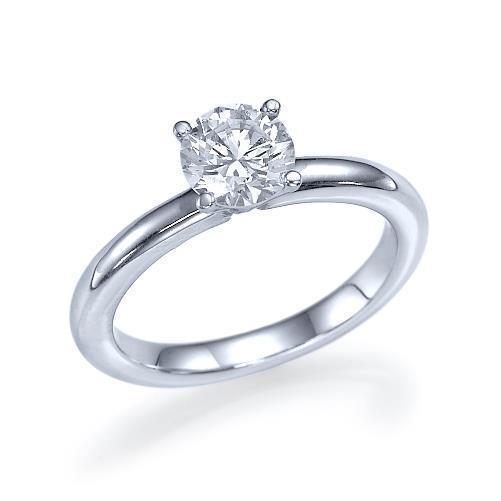 Bague Solitaire Ronde Taille Brillante 0.75 Carat Réel Diamant Or Blanc 14K