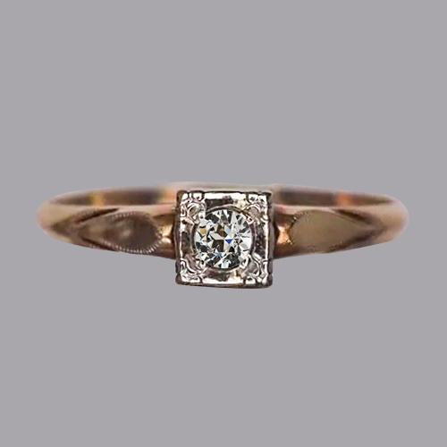 Bague Solitaire Ronde Véritable Diamant Taille Vieille Mine Or Rose 0.50 Carat
