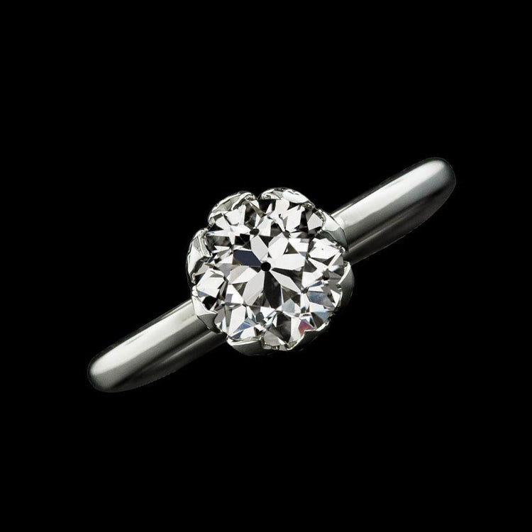 Bague Solitaire Ronde Vieux Mineur Naturel Diamant 2 Carats Or Blanc 14K