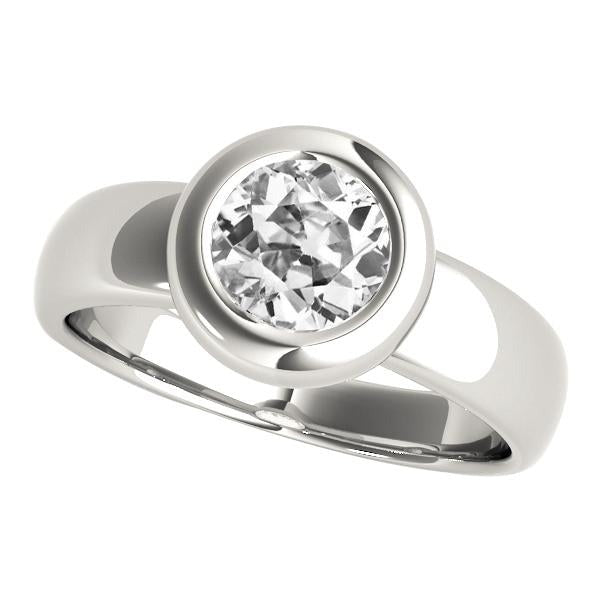 Bague Solitaire Ronde à Réel Diamants Taille Ancienne Sertie De Lunette Or 2 Carats 14K