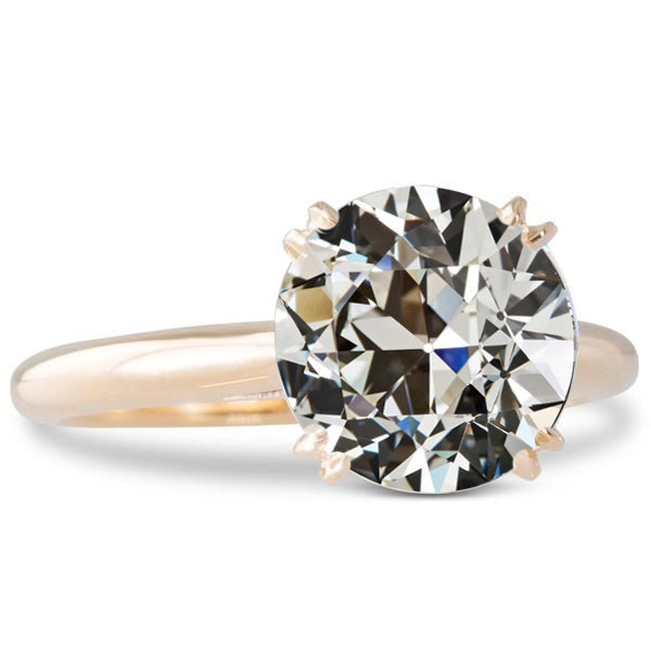 Bague Solitaire Ronde ancienne mine Cut Réel Diamant Double Sertie 4 Carats