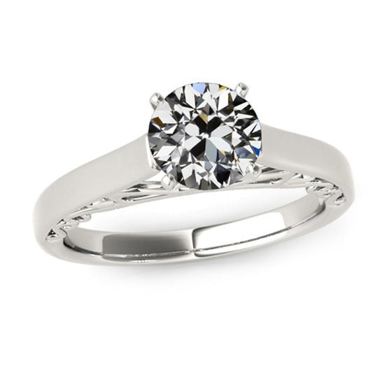 Bague Solitaire Ronde ancienne mine Cut Réel Diamant Style Vintage 2 Carats