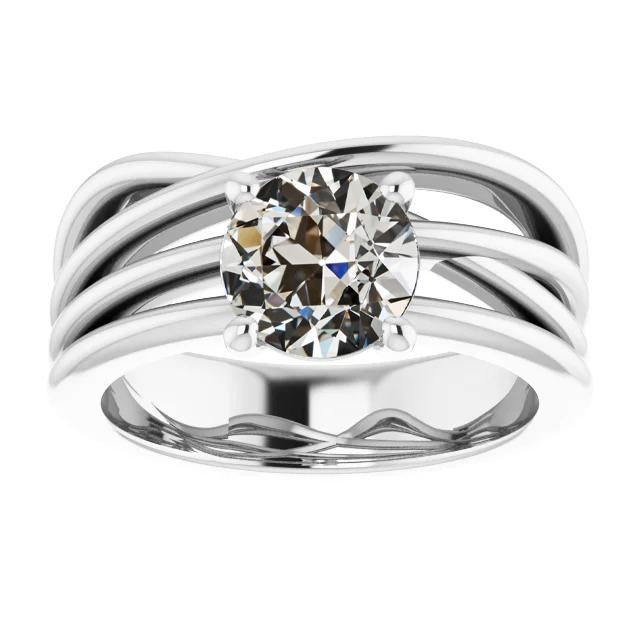 Bague Solitaire Ronde ancienne mine Cut Réel Diamond Triple Split Tige 2 Carats