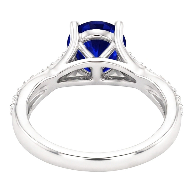 Bague Solitaire Saphir Avec Accents De Diamants Tige Torsadée 2.50 Carats