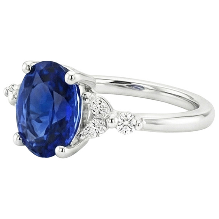 Bague Solitaire Saphir Bleu Avec Diamant Rond & Marquise 3.75 Carats