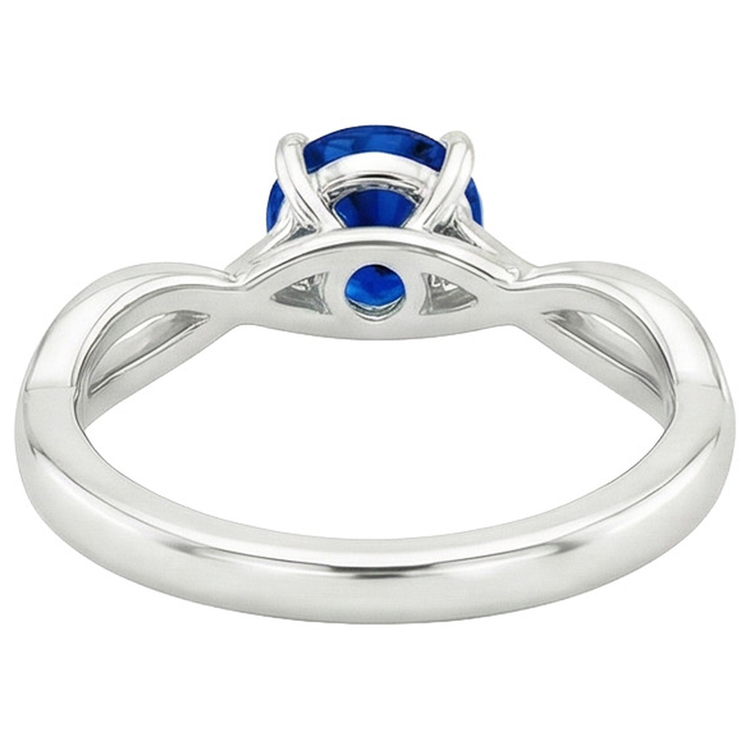 Bague Solitaire Saphir Bleu Pierre Gemme Tige Torsadée Or Blanc 2 Carats