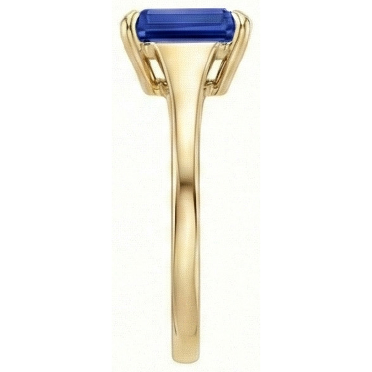 Bague Solitaire Saphir Bleu Taille Émeraude 3 Carats Or Jaune 14K