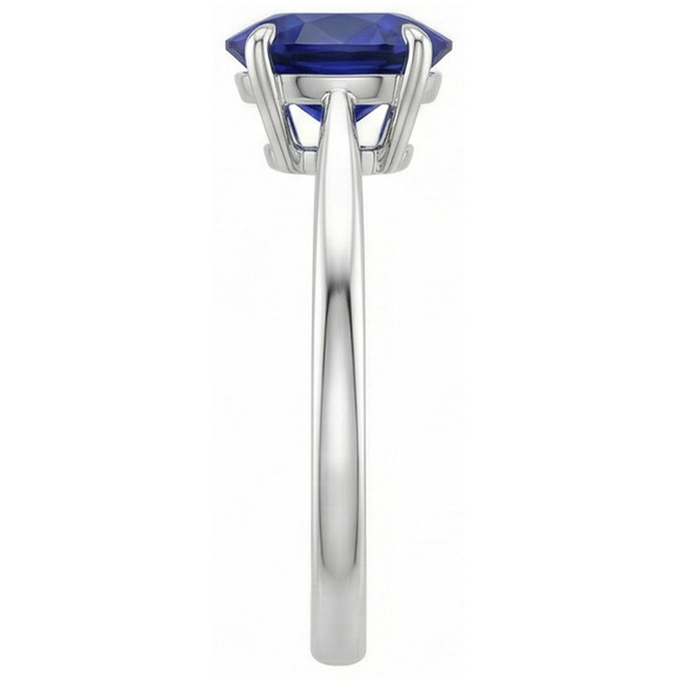 Bague Solitaire Saphir Bleu Taille Ovale 2 Carats Or Blanc 14K