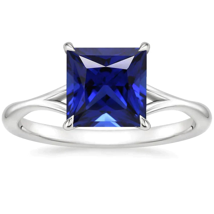 Bague Solitaire Saphir Carré Bleu