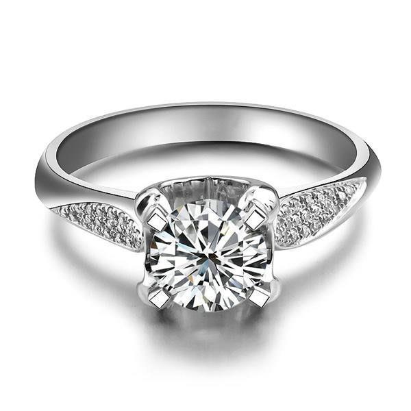 Bague Solitaire Scintillante Avec Accent 2.70 Ct Naturel Diamants Or Blanc 14K