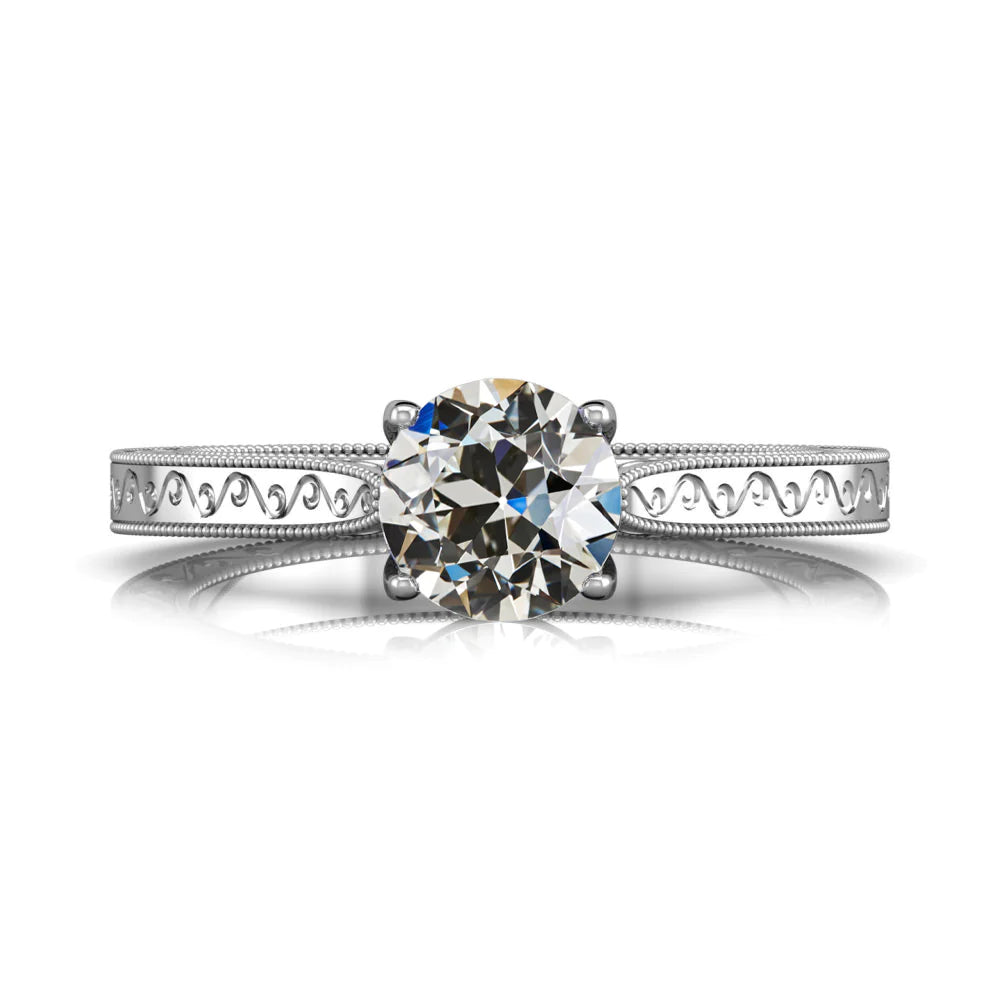 Bague Solitaire Style Antique Rond Vieux Réel Diamant Européen 1.50 Carats