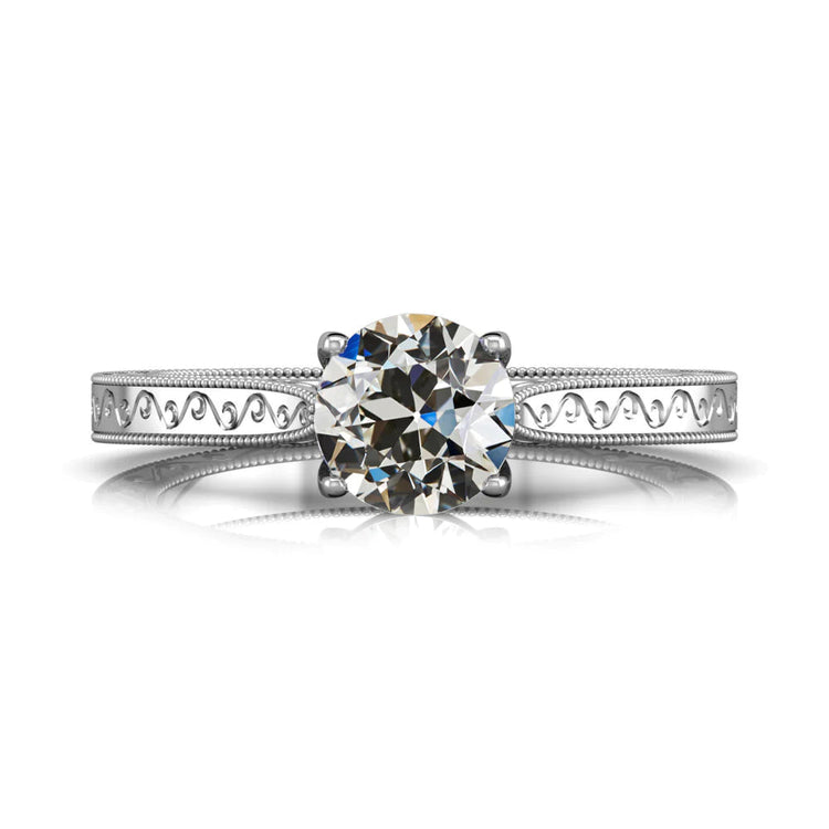Bague Solitaire Style Antique Rond Vieux Réel Diamant Européen 1.50 Carats