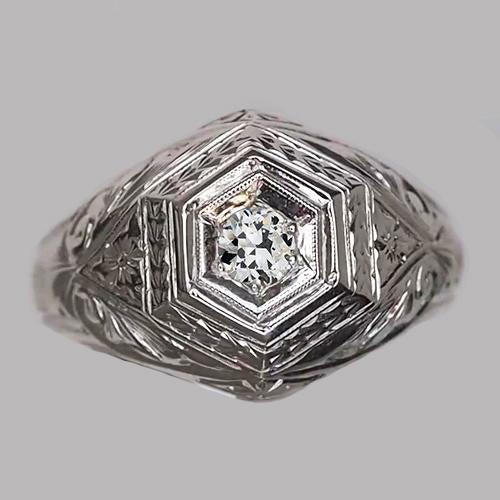 Bague Solitaire Style Antique Véritable Diamant Rond Taille Ancienne 0.50 Carats