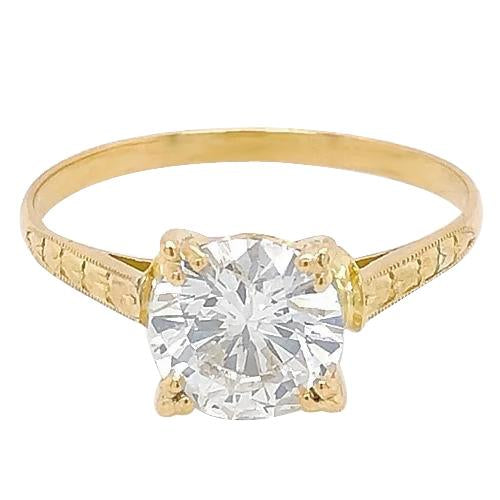 Bague Solitaire Véritable Diamant 2 Carats Millgrain Or Jaune Bijoux Femme