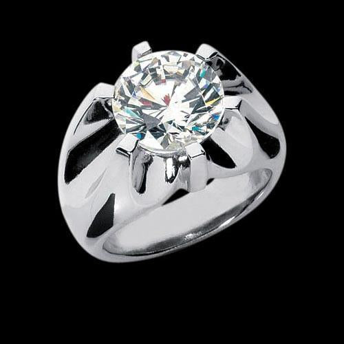 Bague Solitaire Véritable Diamant Homme Grand Or Blanc 3.01 Carat