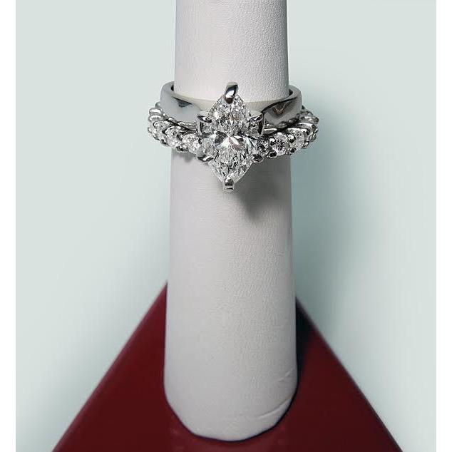 Bague Solitaire Véritable Diamant Or Blanc 14K 2 Carats Taille Marquise