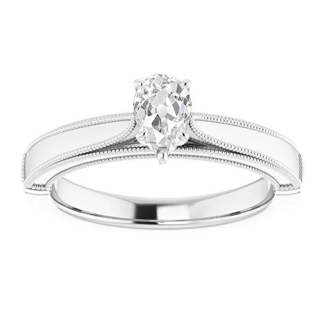 Bague Solitaire Véritable Diamant Poire Vieux Mineur Griffe Style Vintage 1.50 Carats