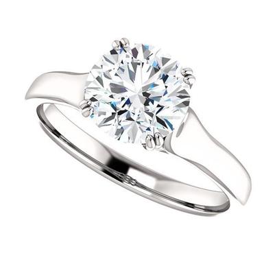 Bague Solitaire Véritable Diamant Rond 2 Carats Or Blanc 14K