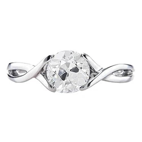 Bague Solitaire Véritable Diamant Taille Ancienne Mine 1 Carat Tige Fendue Bijoux Femme
