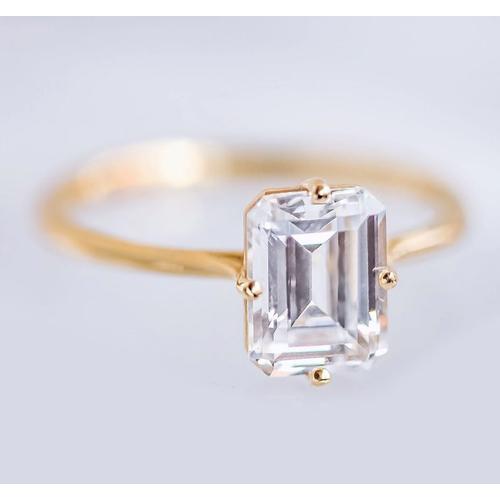 Bague Solitaire Véritable Diamant Taille Émeraude 2.50 Carats Or Jaune 14K
