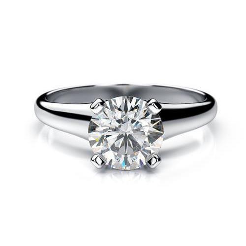 Bague Solitaire Véritable Diamant Taille Ronde Or Blanc 14K 1.50 Carats Bijoux