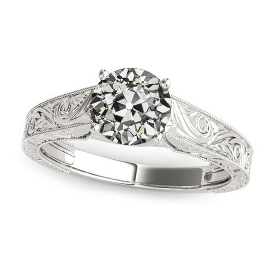 Bague Solitaire Vieux mineur Réel Diamant Griffe Style Vintage Filigrane 2 Carats