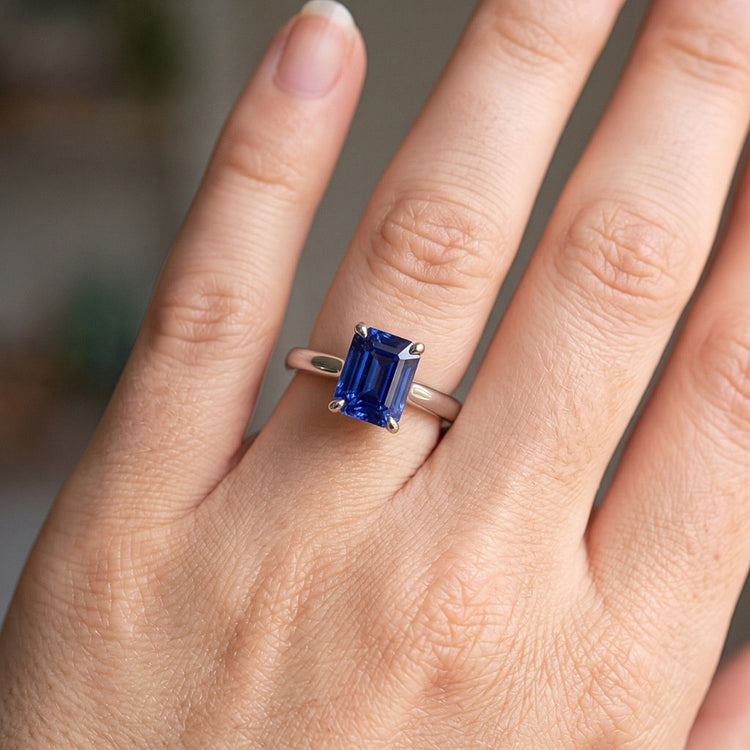 Bague Solitaire émeraude Ceylan Saphir Or Blanc 14K 1.50 Carats