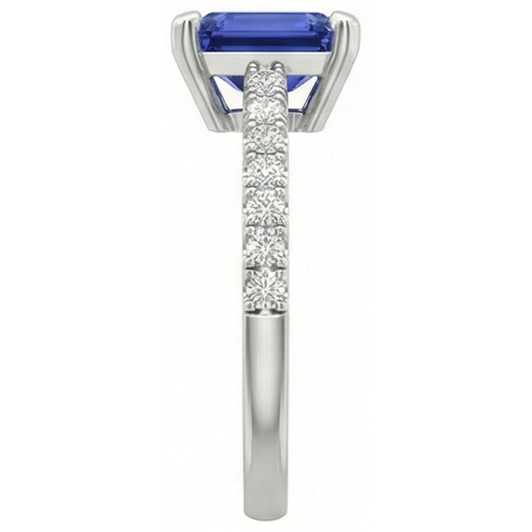 Bague Solitaire émeraude Saphir Bleu Profond Avec Accents 3 Carats