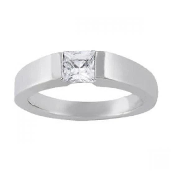 Bague Solitaire en Réel Diamant Princesse de 0,60 Carat Avec Or Blanc 14K Nouveau