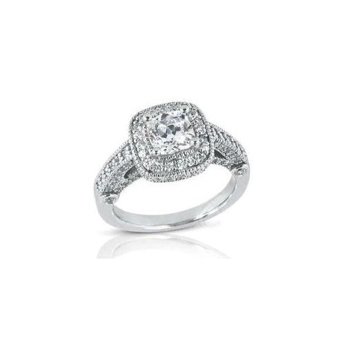 Bague Style Antique Coussin 1.50 Carats Et Naturel Diamant Rond Or Blanc