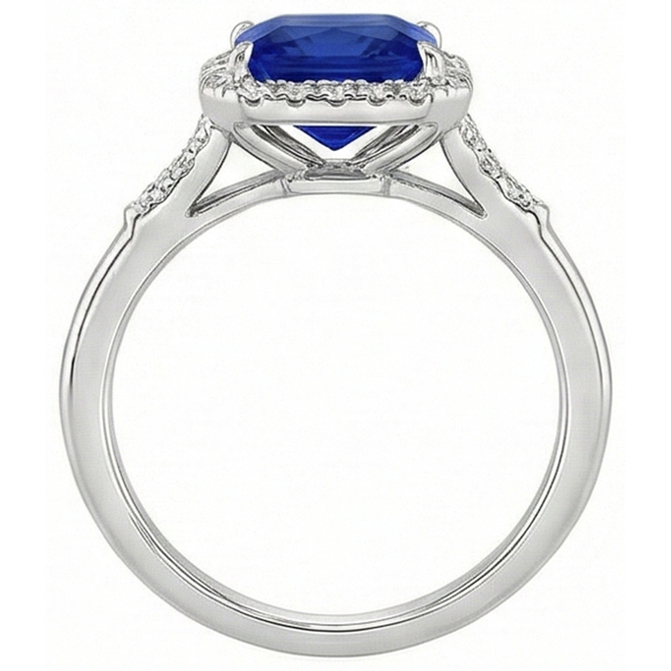 Bague Style Antique Halo Diamant Naturels Extraits des Mines ( et non cultivés en laboratoire ) & Saphir Ceylan Or Blanc 6 Carats
