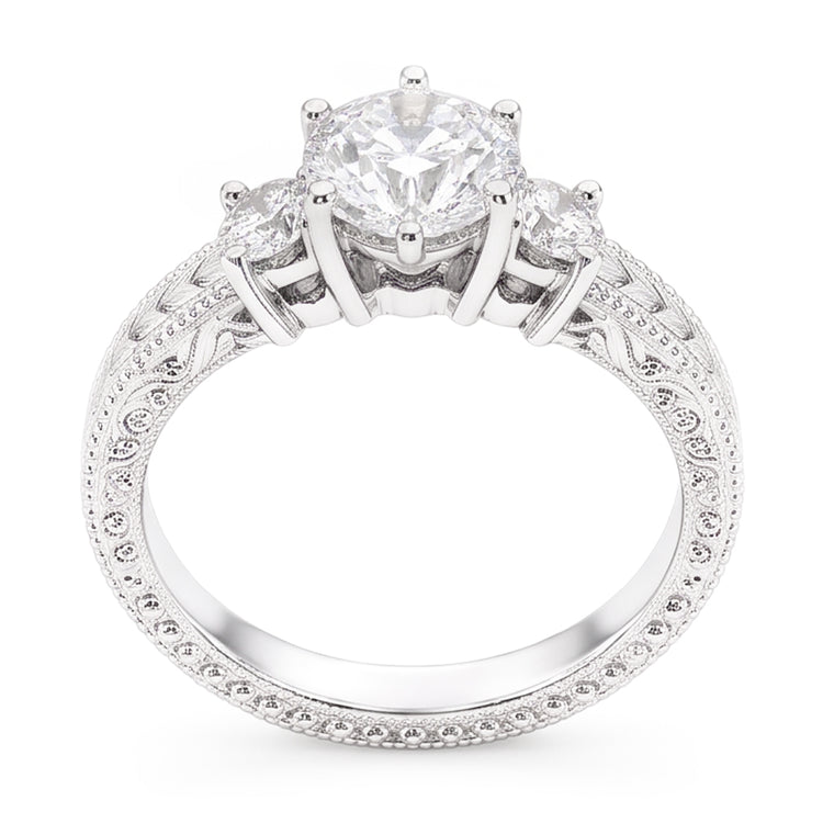 Bague Style Antique Trois Pierres 3.20 Carats Naturel Diamants Or Blanc 14K