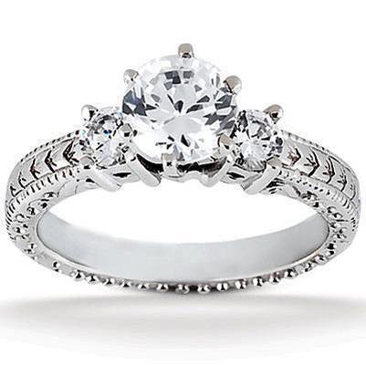Bague Style Antique Trois Pierres 3.20 Carats Naturel Diamants Or Blanc 14K