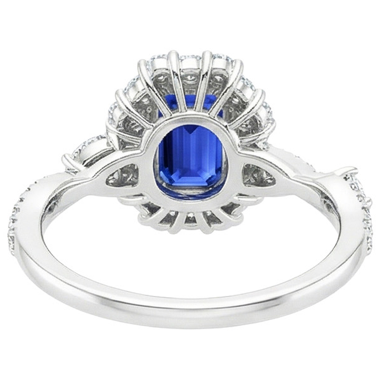 Bague Style Fleur Emeraude Saphir du Sri Lanka & Diamant Naturels Extraits des Mines ( et non cultivés en laboratoire ) 5 Carats