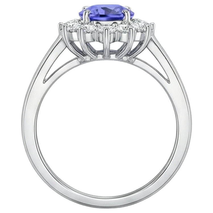 Bague Style Fleur Tanzanite Avec Diamants 6.50 Carats Or Blanc 14K