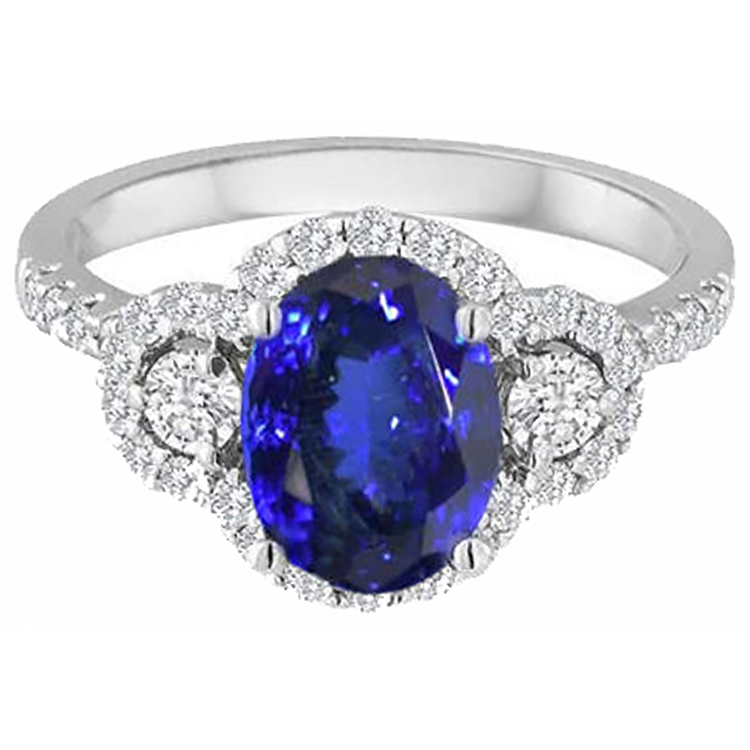 Bague Tanzanite 2.10 Carats Et Diamants Naturels Extraits des Mines ( et non cultivés en laboratoire ) Or 14K Blanc Nouveau