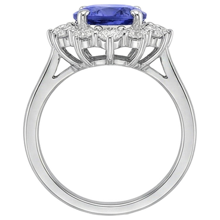 naturel oval tanzanite 4.35carats bague avec accents diamants